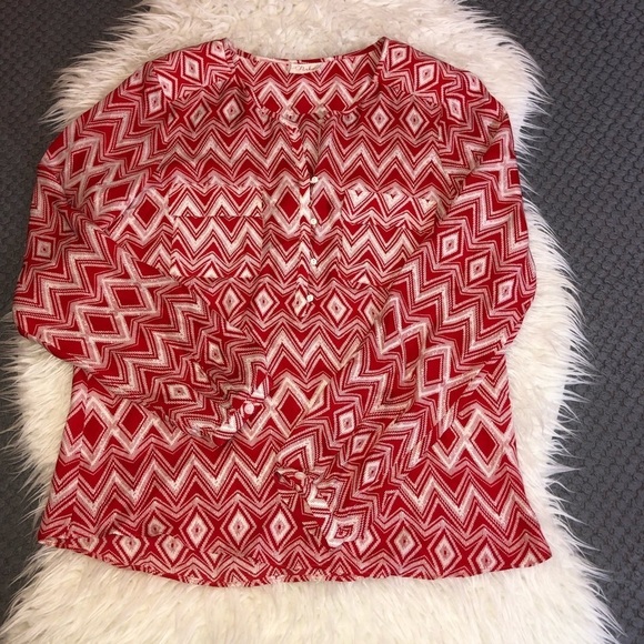 PARKER Marissa Blouse in Silk Crimson Geo Long Sleeve Sz M - Picture 5 of 14